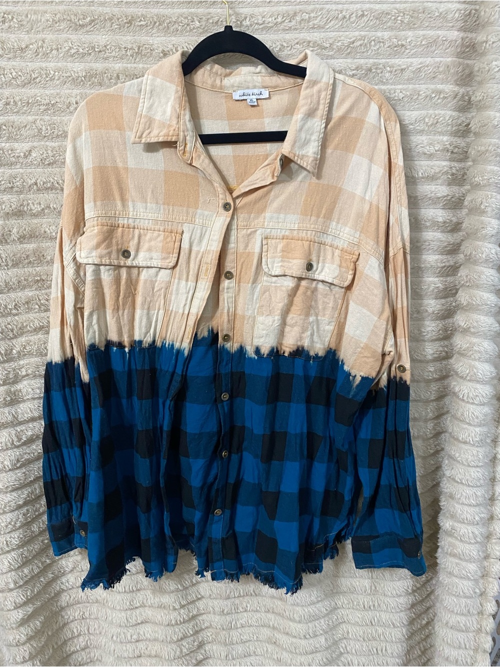white birch Two-Tone Plaid Button-Down Shirt - Cream & Blue
